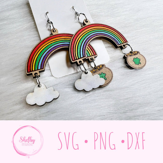 St Patricks Day Rainbow w Pot of Gold Dangle EarringsSVG