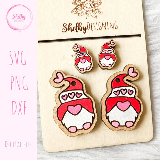 Valentines Day Gnome Stud/Dangle Earrings SVG