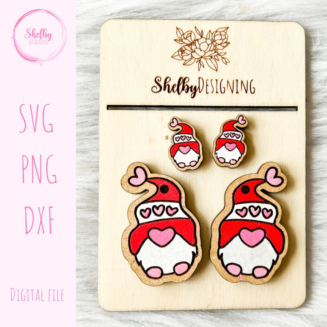 Valentines Day Gnome Stud/Dangle Earrings SVG