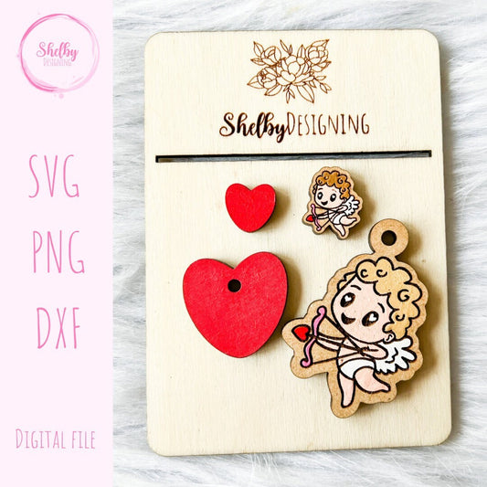 Cupid & Heart Dangle/Stud Earrings SVG