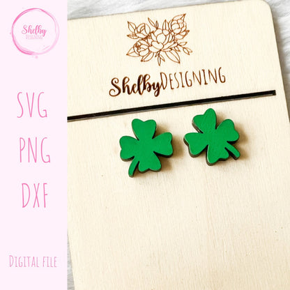 Lucky 4 Leaf Clover Stud Earrings SVG