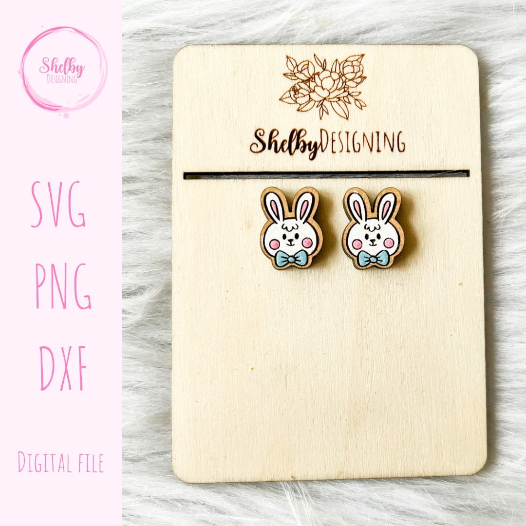 Easter Bunny w Bowtie Stud Earrings SVG