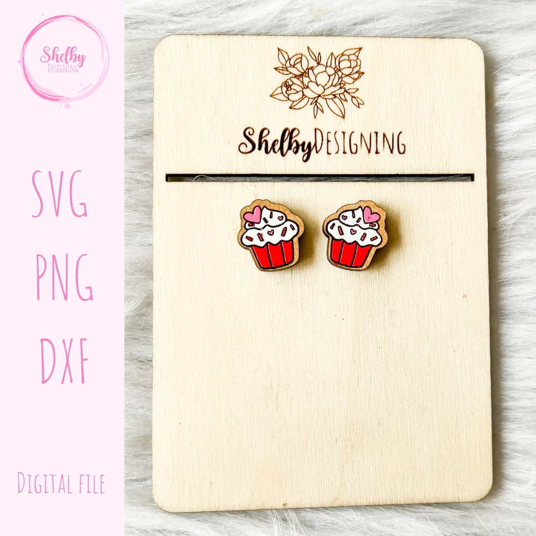 Valentines Day Cupcake Stud Earrings SVG