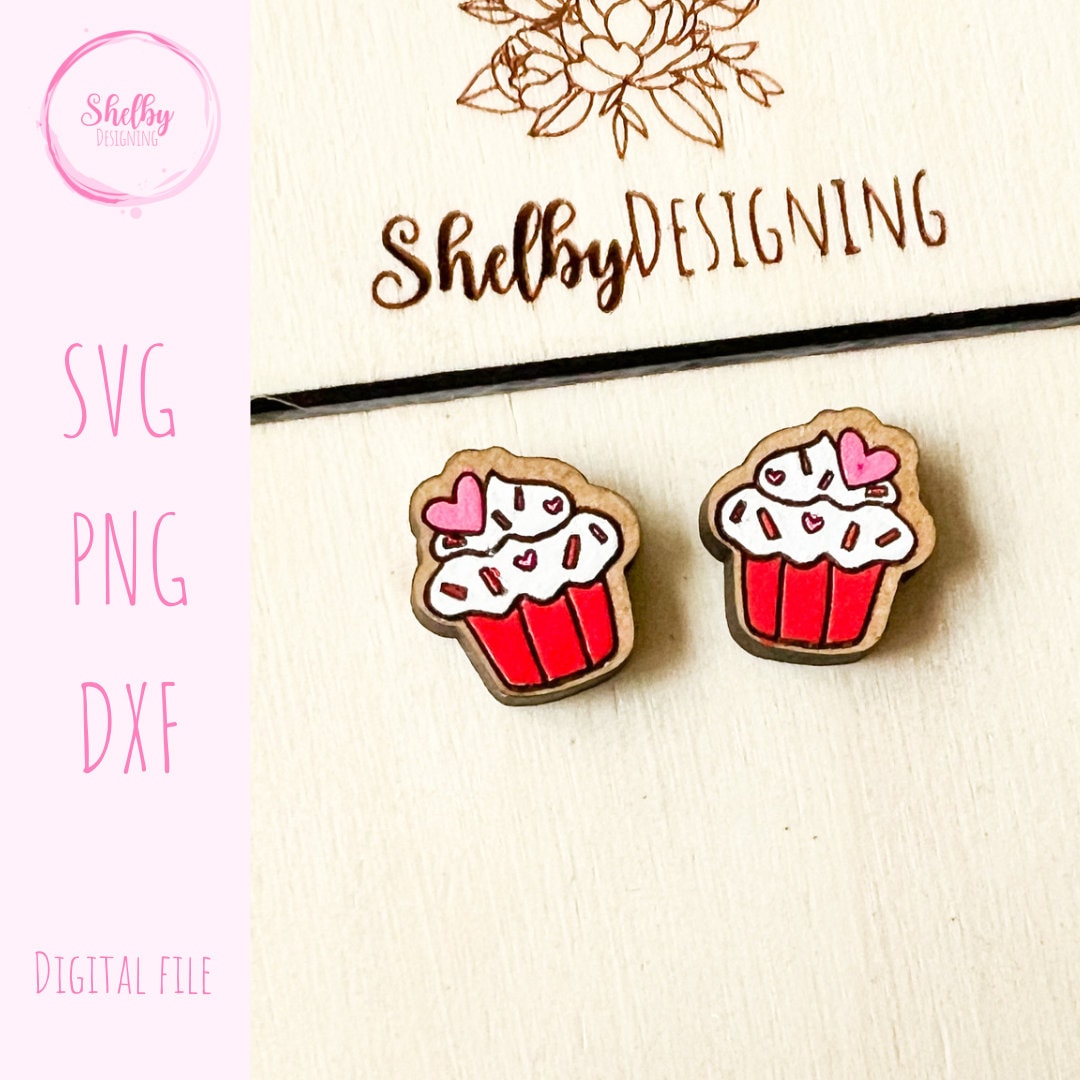 Valentines Day Cupcake Stud Earrings SVG