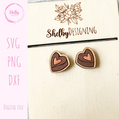 Chocolate Heart Stud Earrings SVG