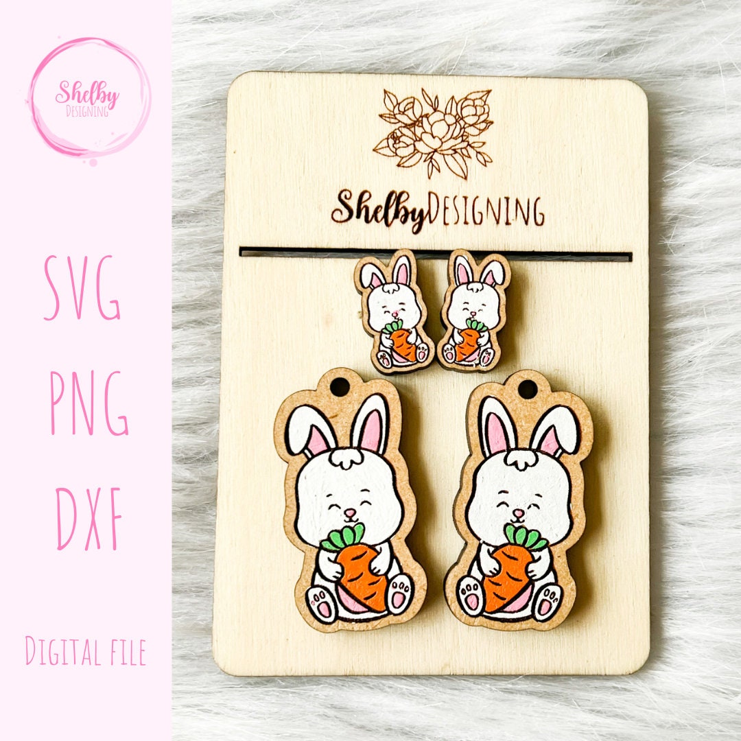 Easter Bunny w Carrot Stud/Dangle Earrings SVG