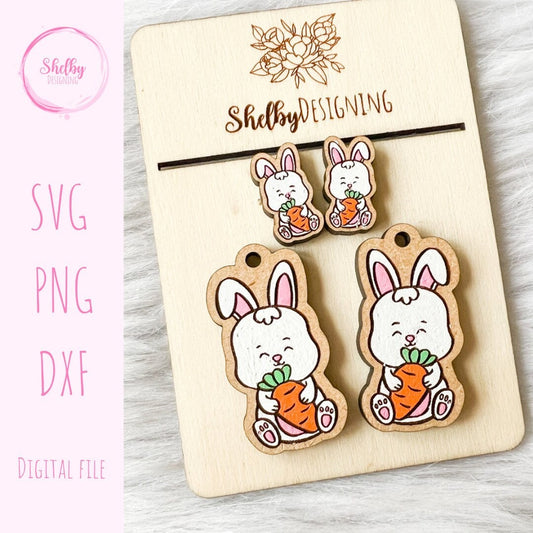 Easter Bunny w Carrot Stud/Dangle Earrings SVG