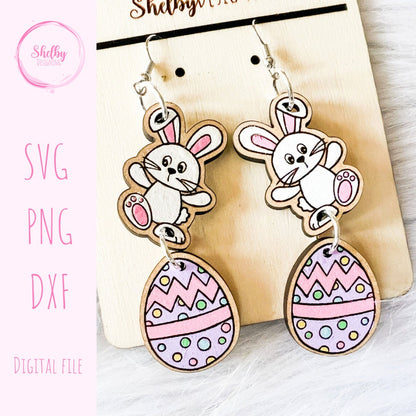 Easter Bunny & Egg Dangle Earrings SVG