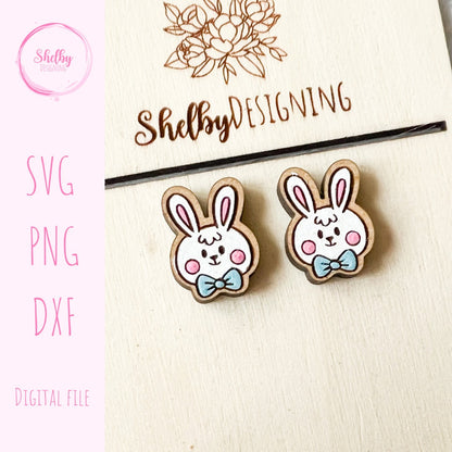 Easter Bunny w Bowtie Stud Earrings SVG