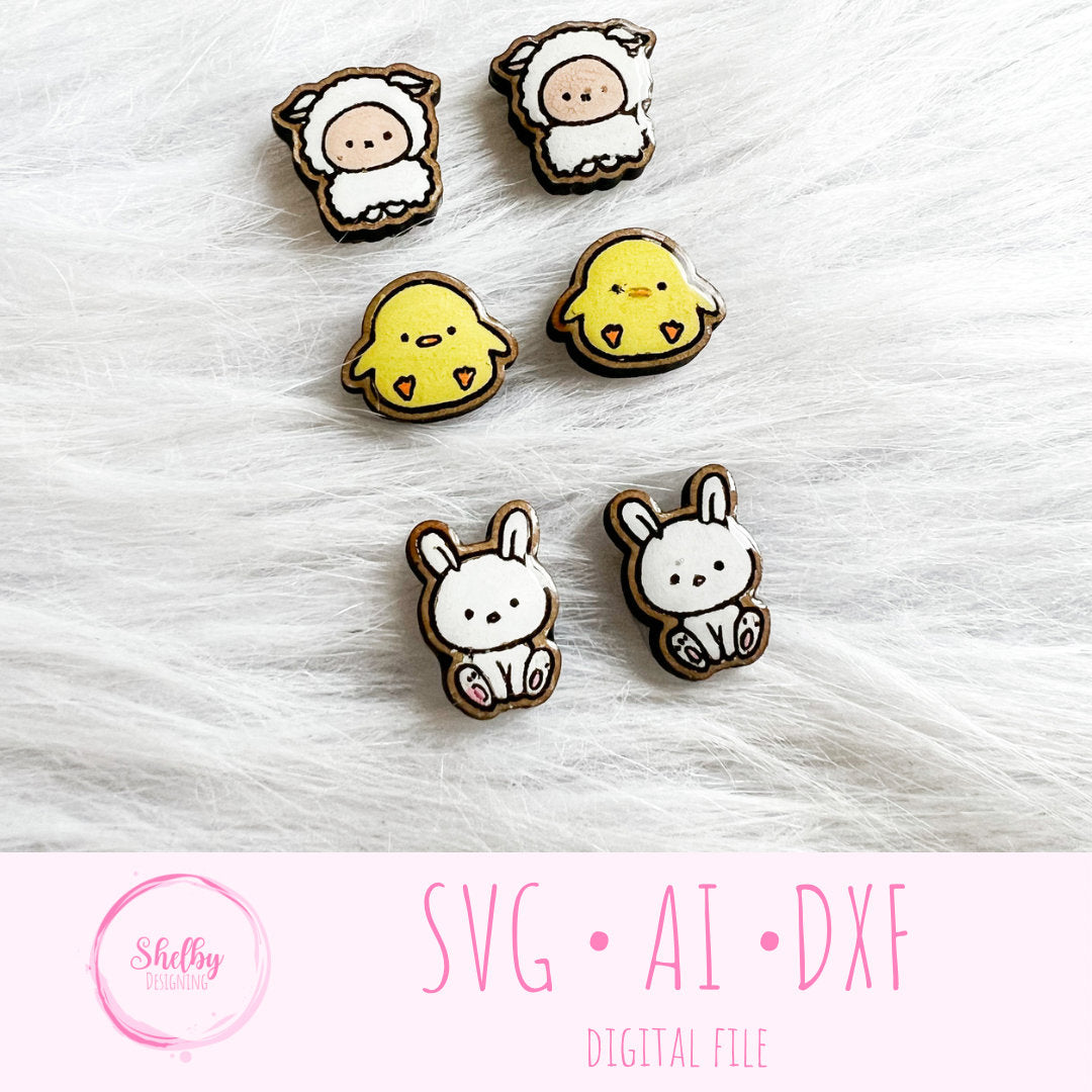 Easter Bunny, Sheep, Chick Stud Bundle Earrings SVG