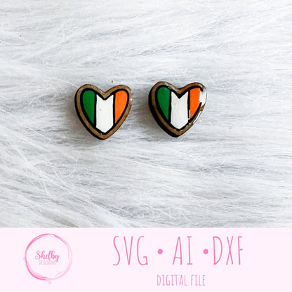 St Patricks Day Irish Heart Flag Stud Earrings SVG