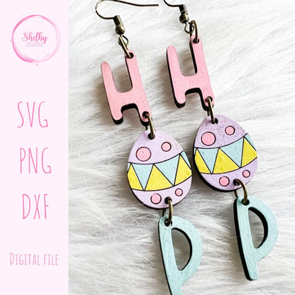 Cute Easter Egg Hop Dangle Earrings SVG
