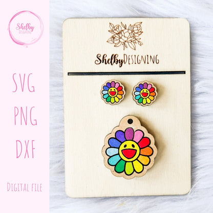 Cute Rainbow Smiley Stud/Dangle Earrings Combo SVG
