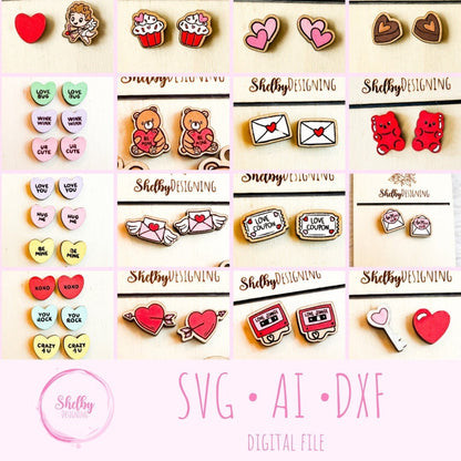 Valentines Day Stud Earrings Mega Bundle SVG