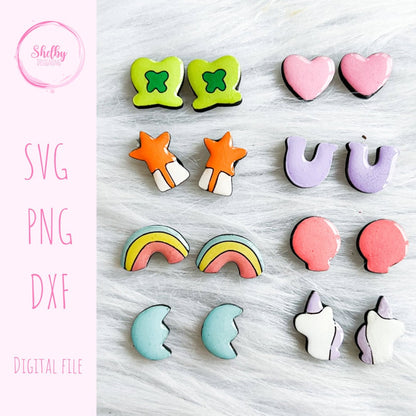 St Patricks Day Lucky Charm Marshmallows Stud Earrings Bundle SVG