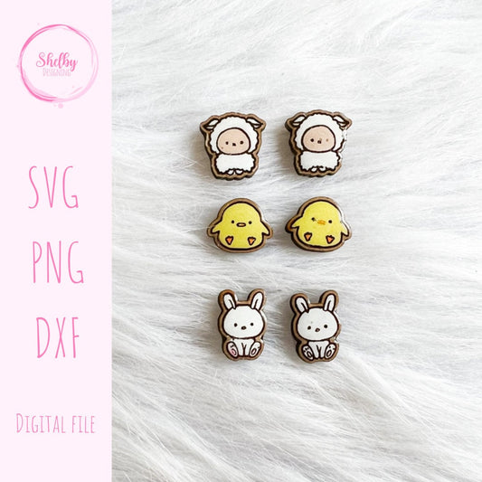 Easter Bunny, Sheep, Chick Stud Bundle Earrings SVG