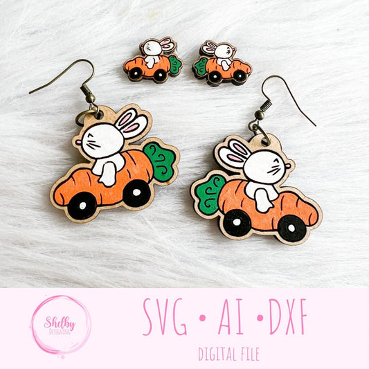 Bunny in a Carrot Car Stud/Dangle Earrings SVG