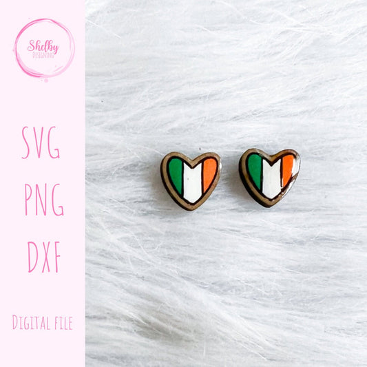 St Patricks Day Irish Heart Flag Stud Earrings SVG