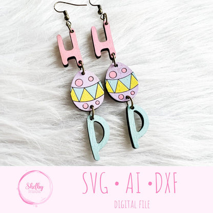 Cute Easter Egg Hop Dangle Earrings SVG