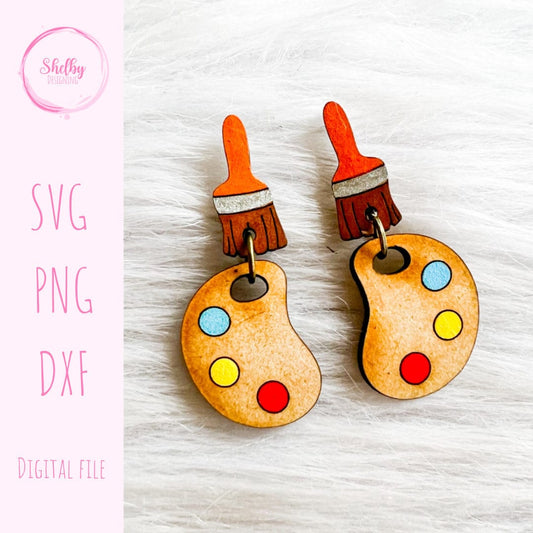 Paint Palette & Brush Dangle Earrings SVG