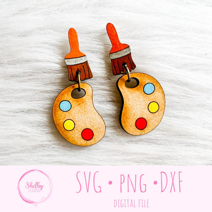 Paint Palette & Brush Dangle Earrings SVG