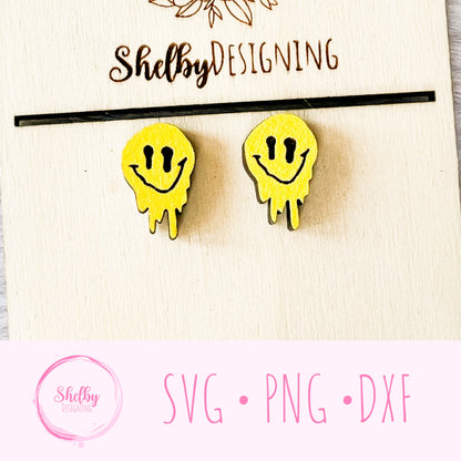 Melting Smiley Face Stud Earrings SVG