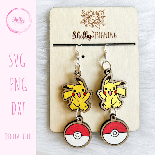 Pikachu Pokeball Dangle Earrings SVG