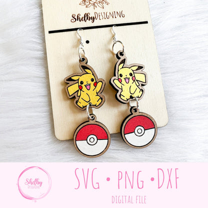 Pikachu Pokeball Dangle Earrings SVG