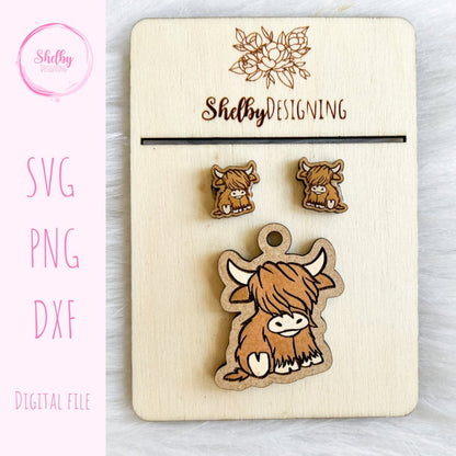 Highland Cow Stud/Dangle Combo Earrings SVG