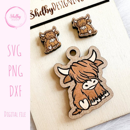 Highland Cow Stud/Dangle Combo Earrings SVG