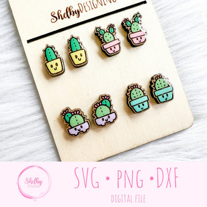 Kawaii Cactus Stud Earrings Set SVG