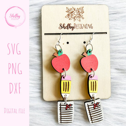 Cute School Teacher Dangle Earrings SVG