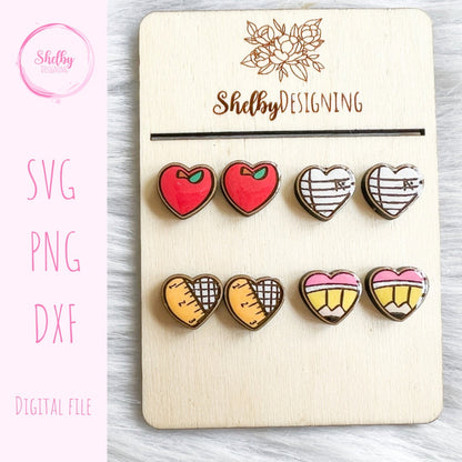 School Heart Teacher Stud Earrings Set SVG