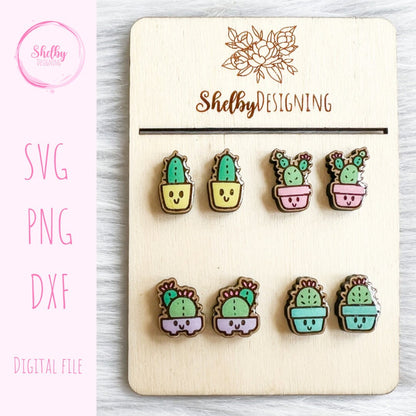 Kawaii Succulent & Cactus Stud Earrings Bundle SVG