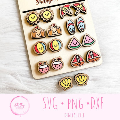 Kawaii Summer Beach Stud Earrings Bundle SVG