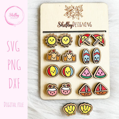 Kawaii Summer Beach Stud Earrings Bundle SVG