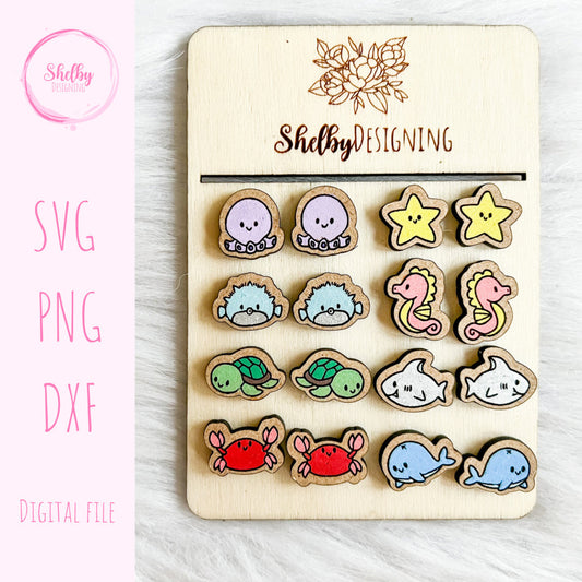 Kawaii Sea Animals Stud Earrings Bundle SVG