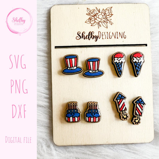 Kawaii Cute 4th of July Stud Earrings SVG