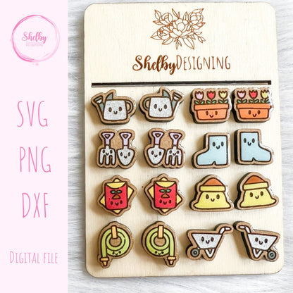 Kawaii Spring Gardening Stud Earrings Bundle SVG