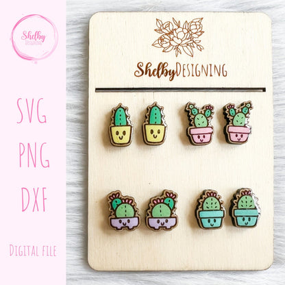 Kawaii Cactus Stud Earrings Set SVG