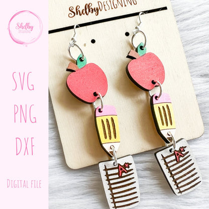 Cute School Teacher Dangle Earrings SVG