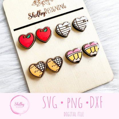 School Heart Teacher Stud Earrings Set SVG