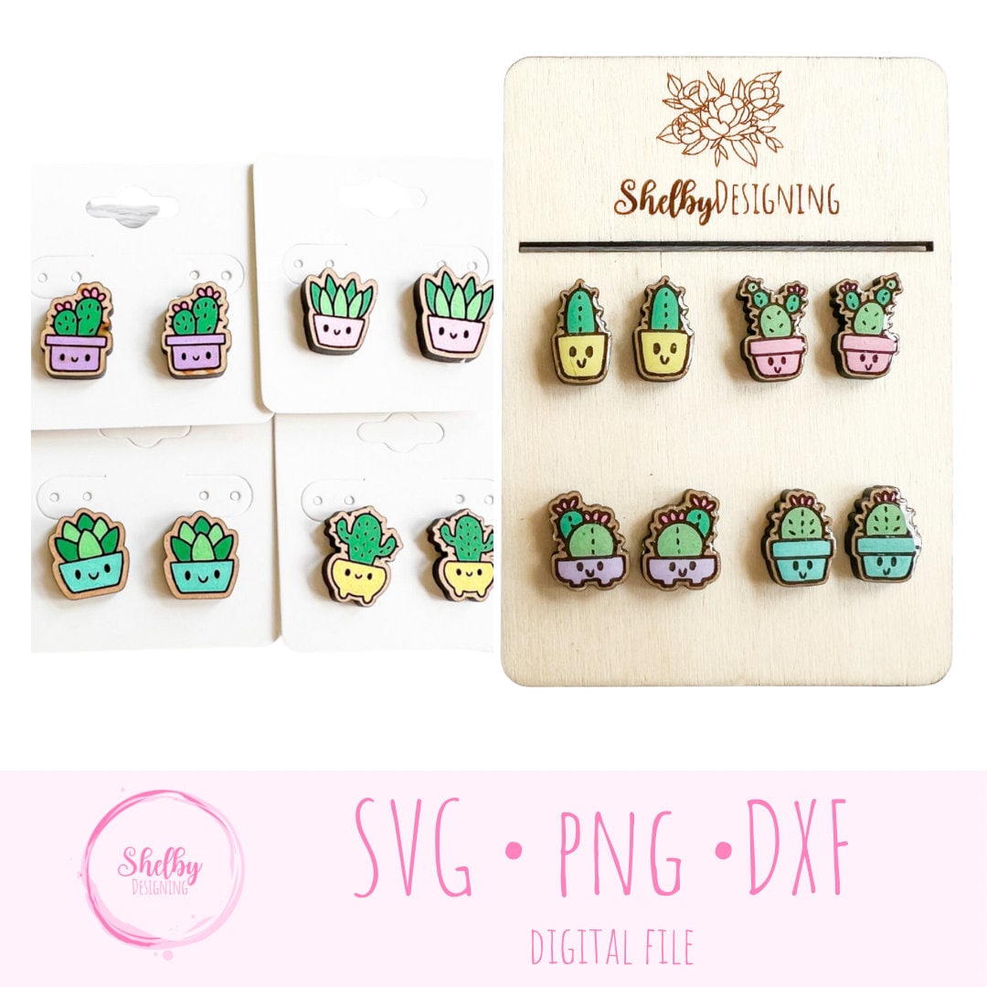 Kawaii Succulent & Cactus Stud Earrings Bundle SVG