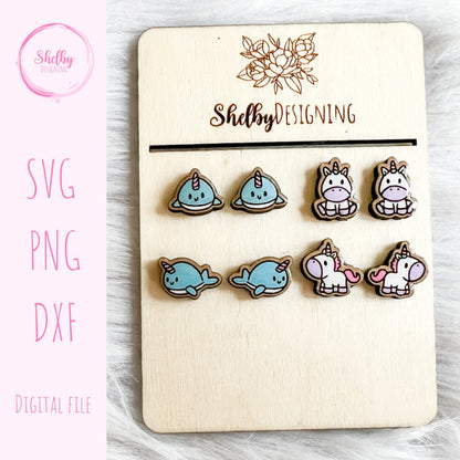 Cute Unicorn & Narwhal Stud Earring Bundle SVG
