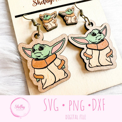 The Child Din Grogu Stud/Dangle Earrings Combo SVG