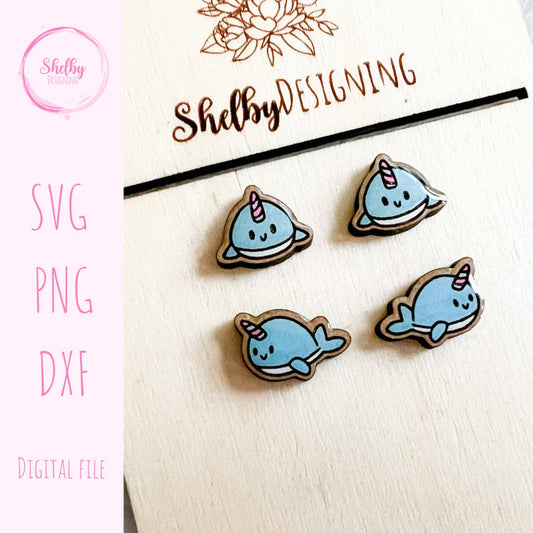 Cute Narwhal Stud Earring Set SVG