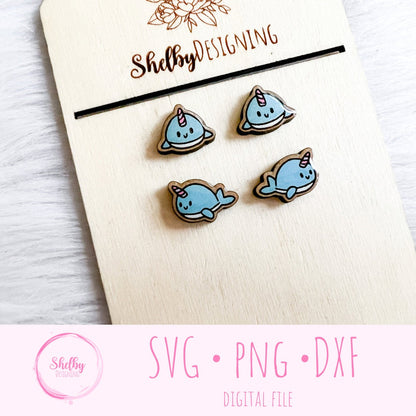 Cute Narwhal Stud Earring Set SVG