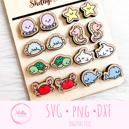 Kawaii Sea Animals Stud Earrings Bundle SVG