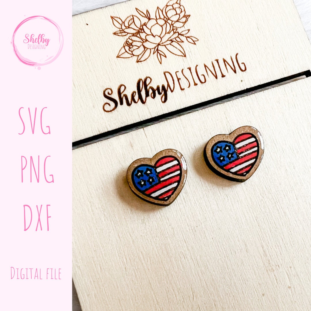 American Flag Heart Stud Earrings SVG