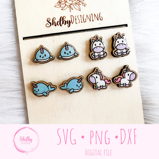 Cute Unicorn & Narwhal Stud Earring Bundle SVG